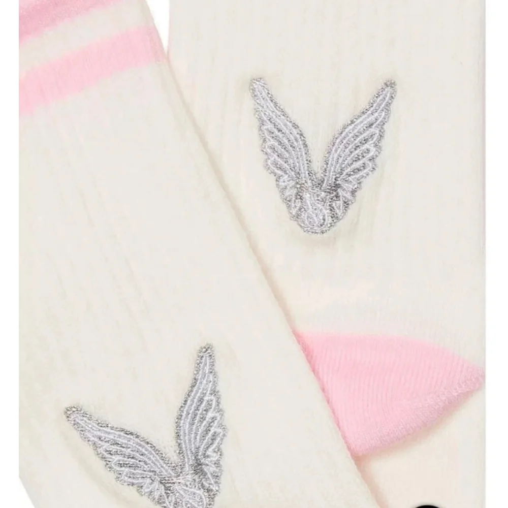 Women's Victoria's Secret Cream Pink Angel Wings One Size Ribbed Crew Socks - Picture 2 of 3